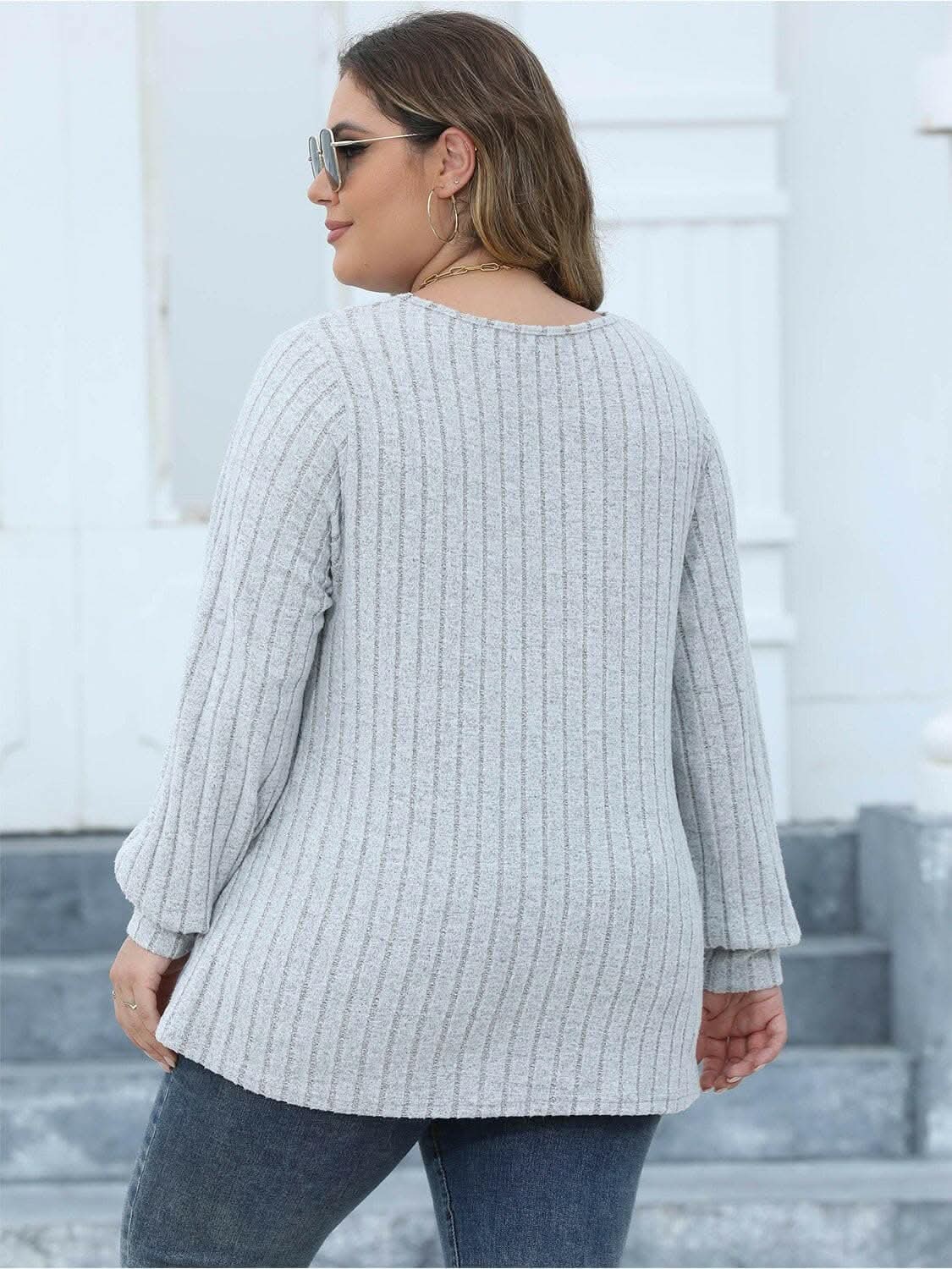 Cozy ribbed v-neck top for curves