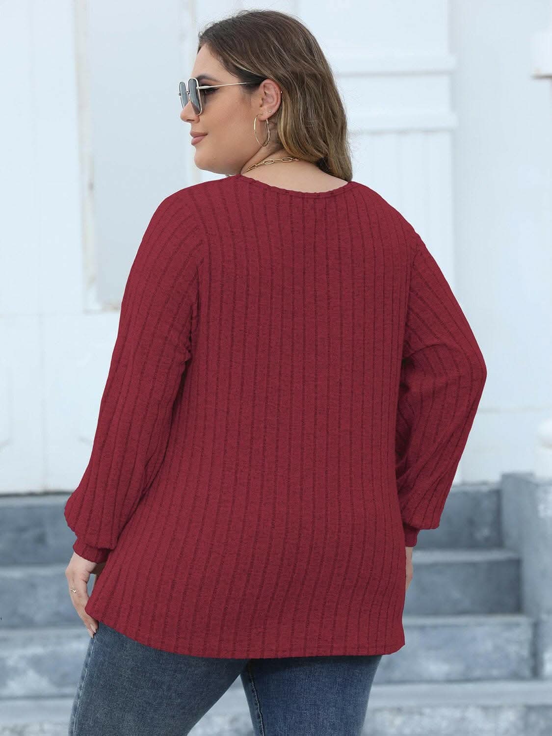 Cozy ribbed v-neck top for curves