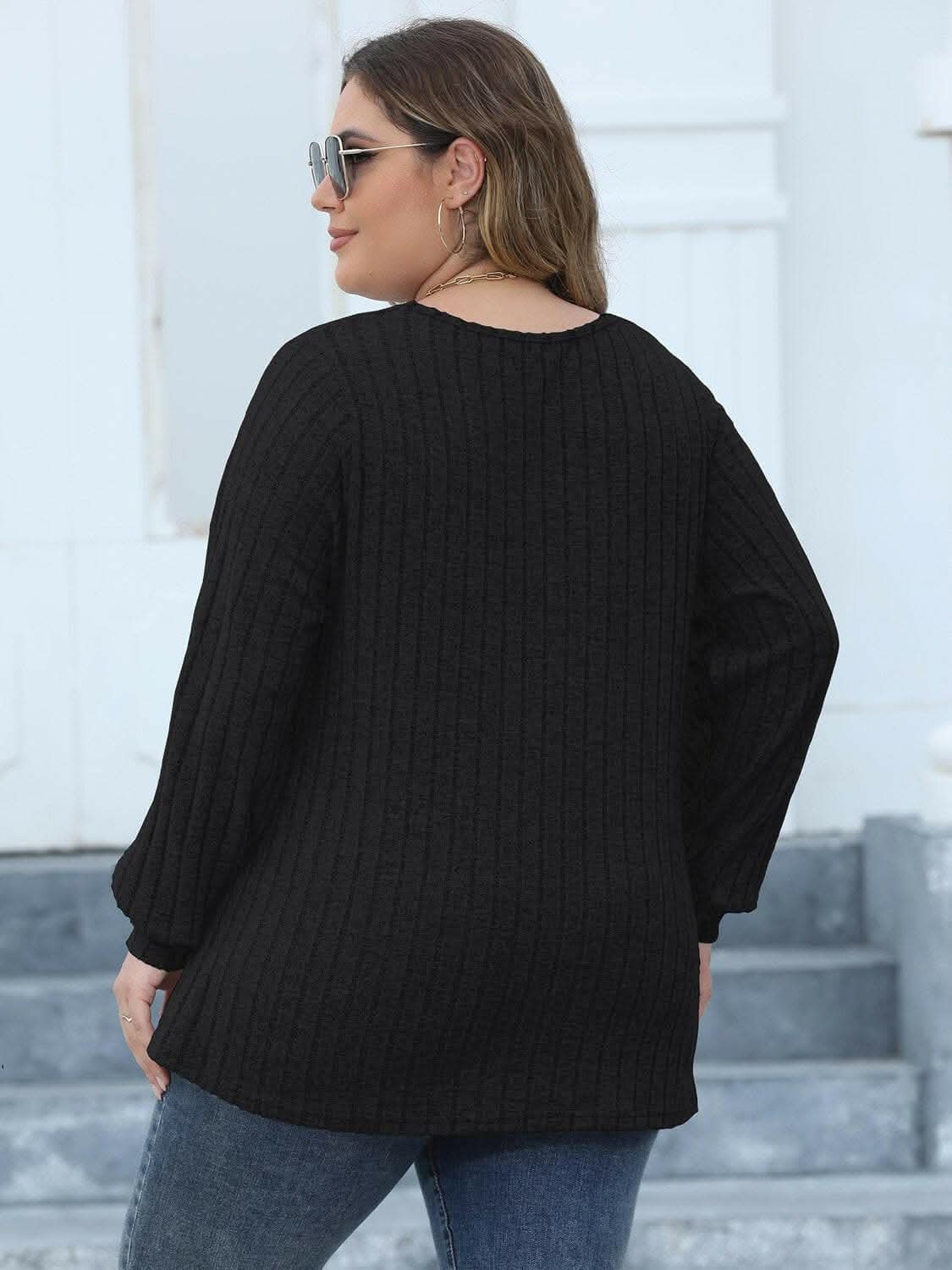 Cozy ribbed v-neck top for curves