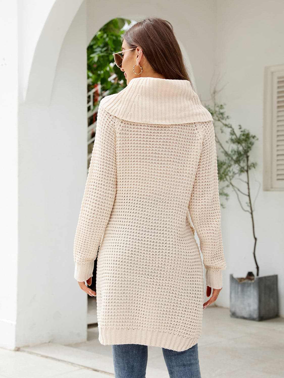 Cozy turtleneck sweater dress with slit