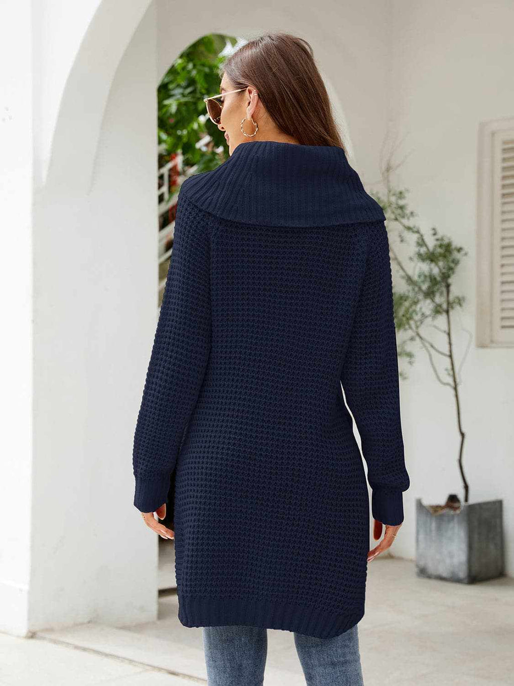 Cozy turtleneck sweater dress with slit