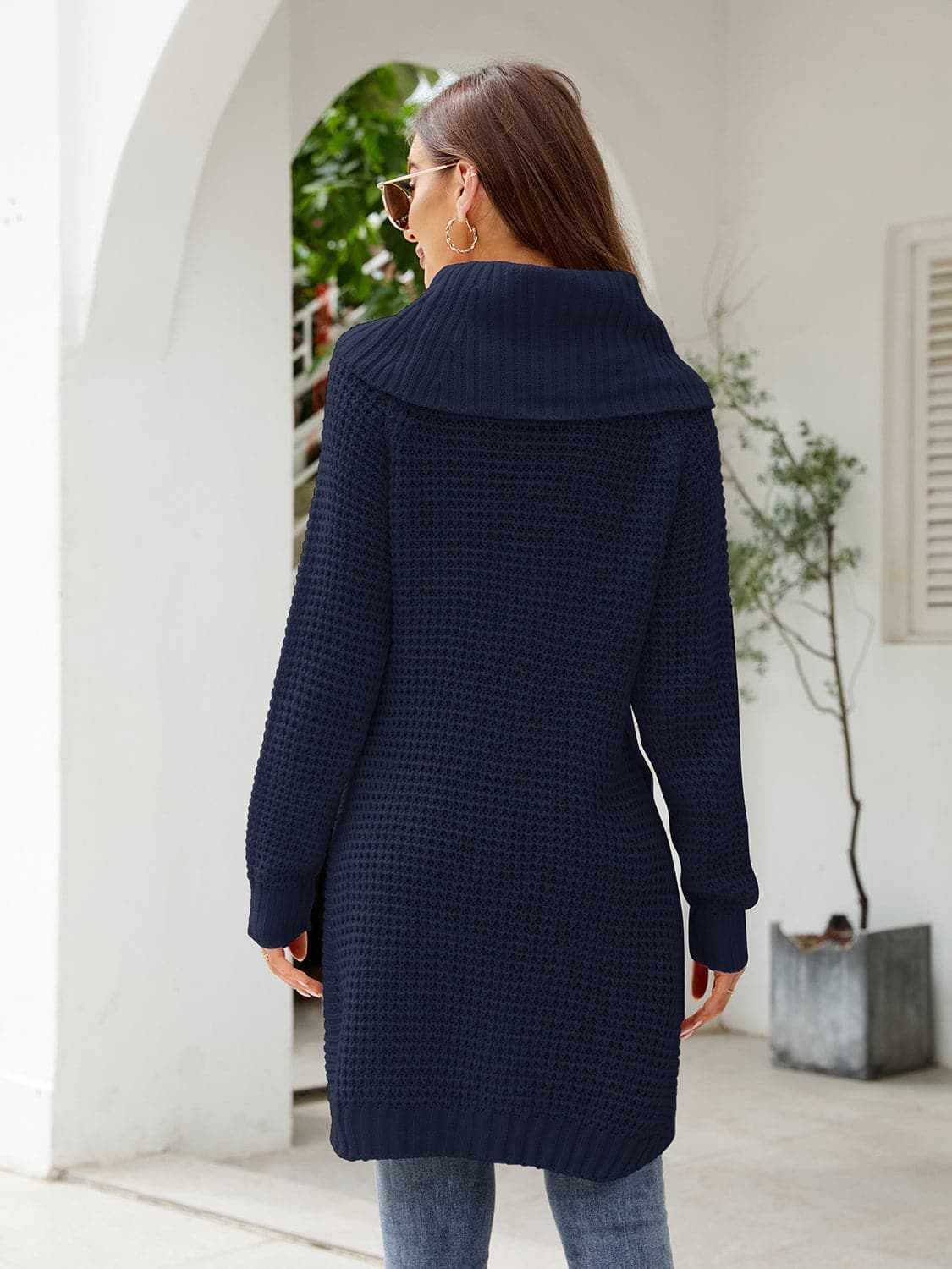 Cozy turtleneck sweater dress with slit