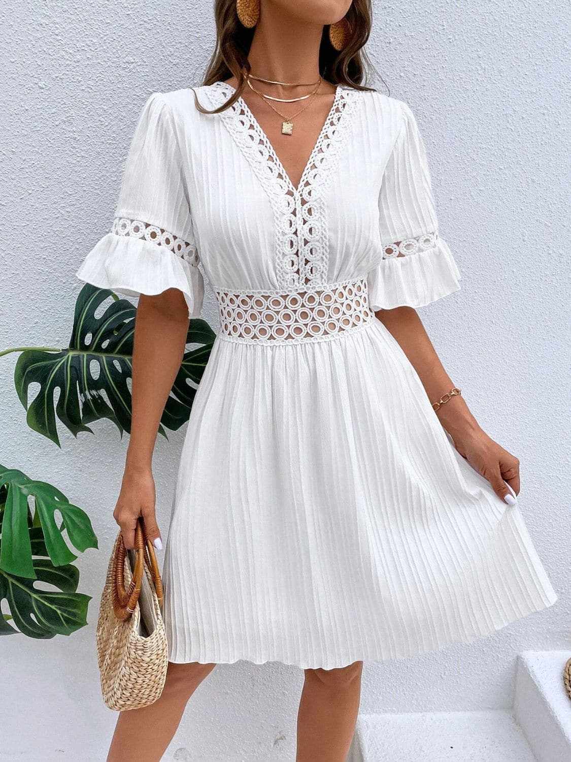 Cutout flounce sleeve mini dress