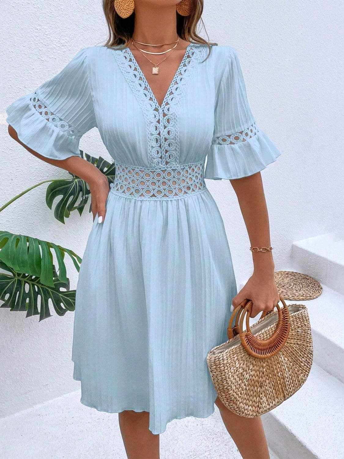 Cutout flounce sleeve mini dress