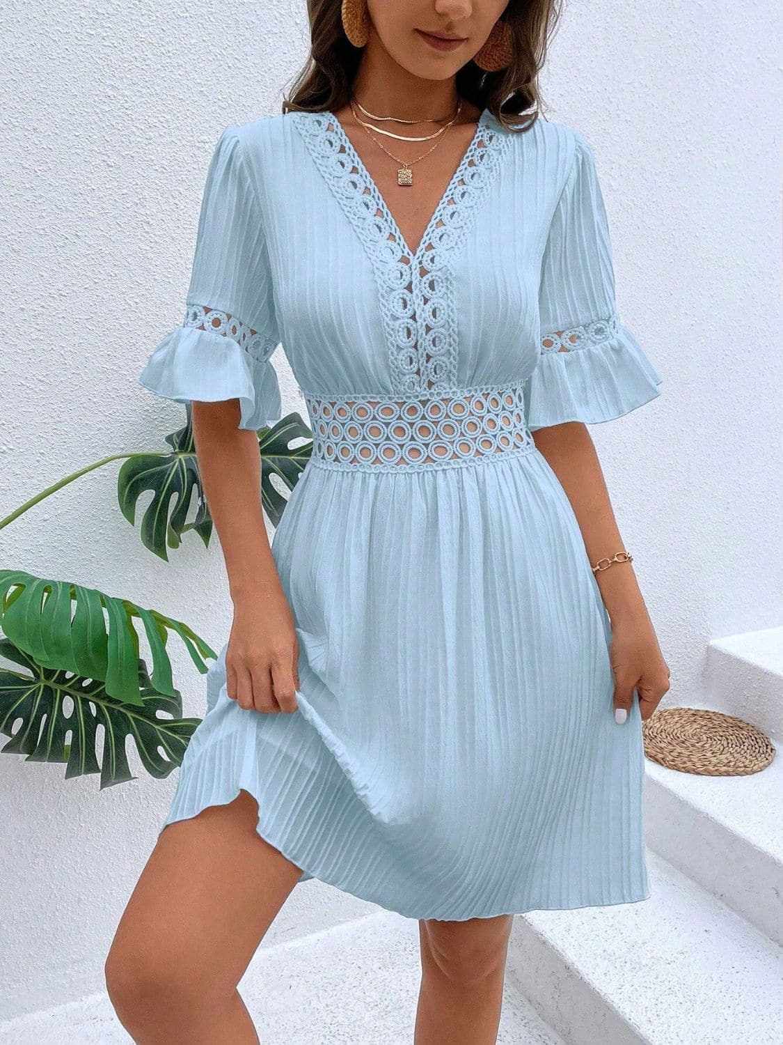 Cutout flounce sleeve mini dress