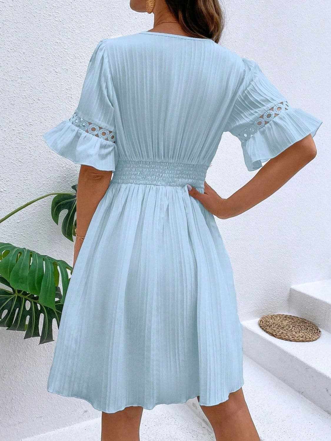 Cutout flounce sleeve mini dress
