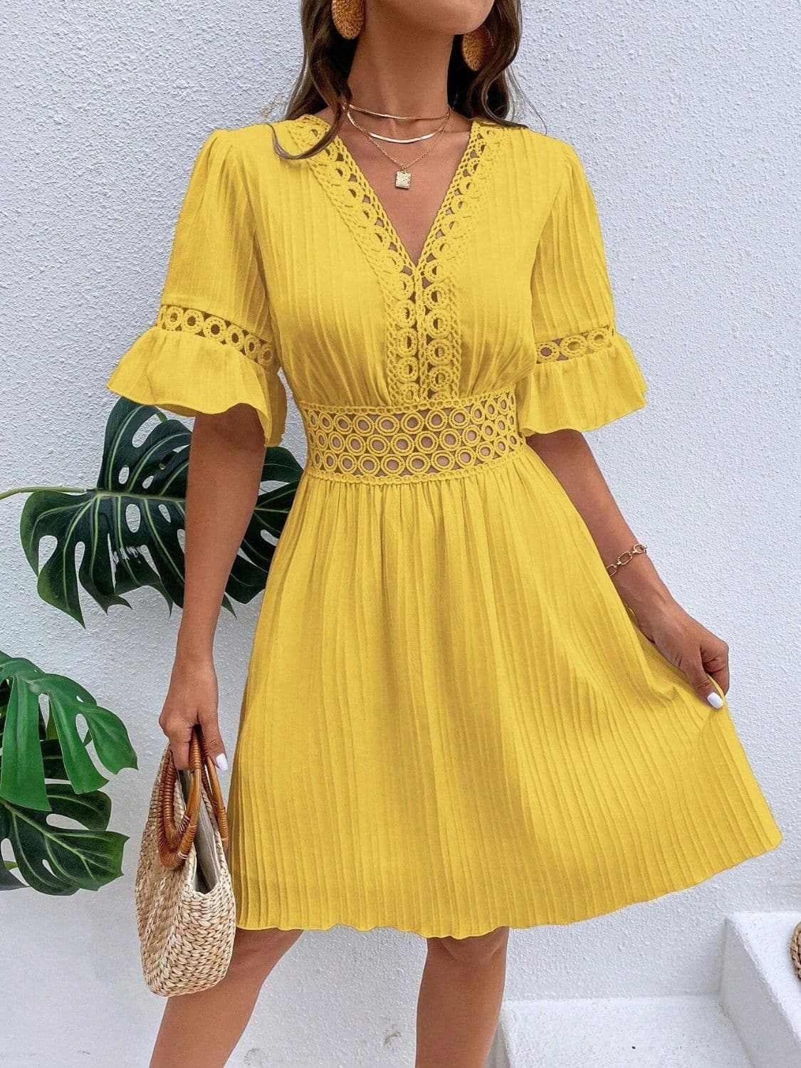 Cutout flounce sleeve mini dress