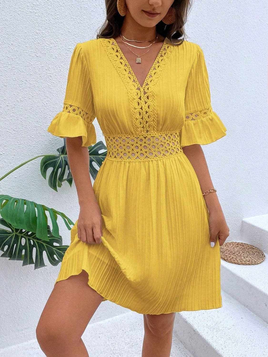 Cutout flounce sleeve mini dress