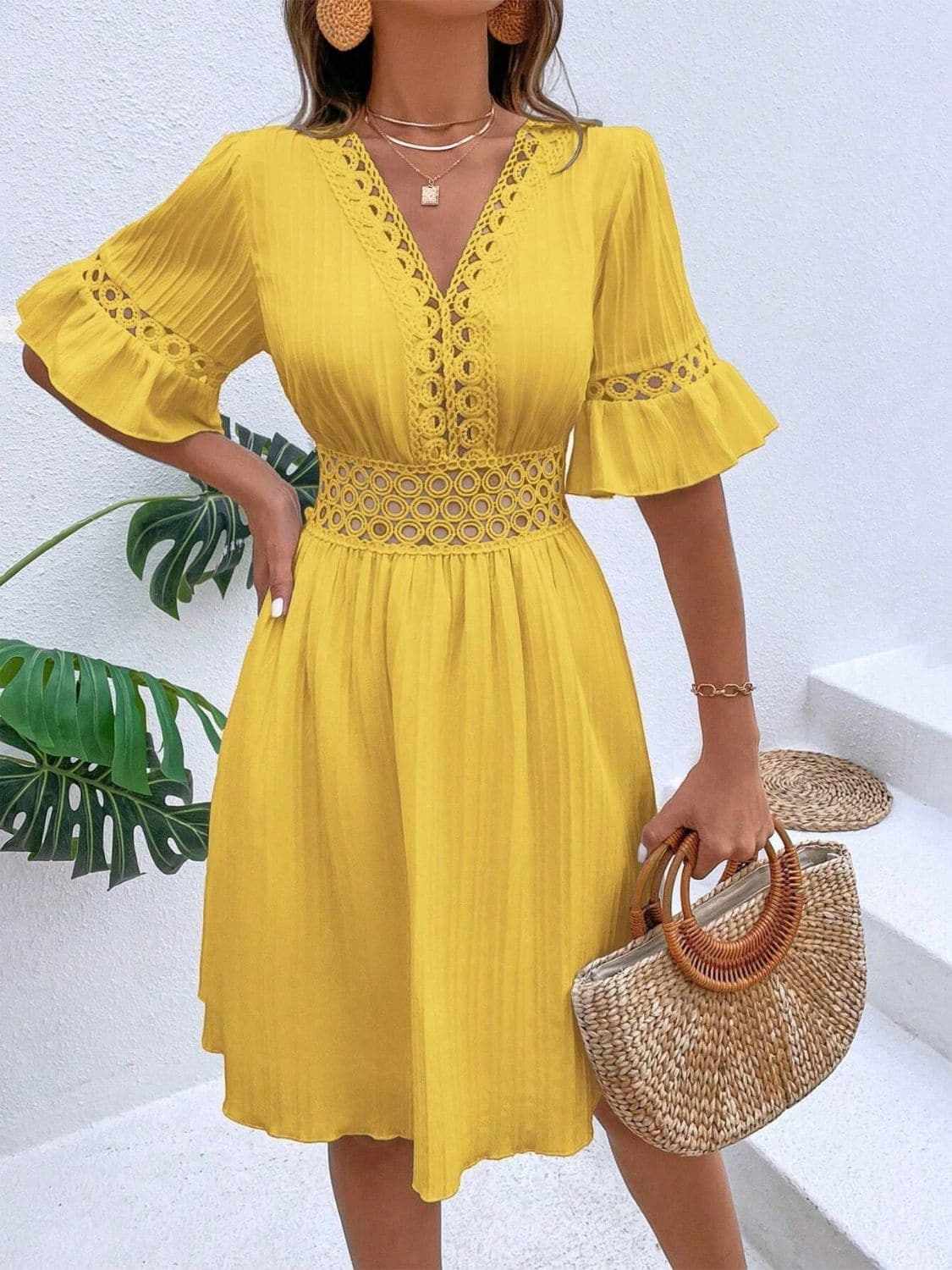 Cutout flounce sleeve mini dress