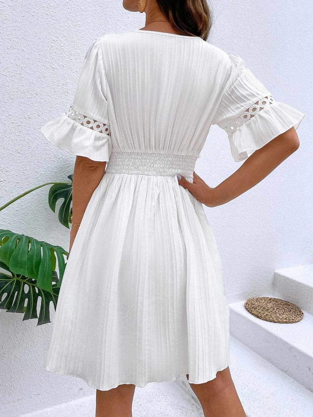 Cutout flounce sleeve mini dress