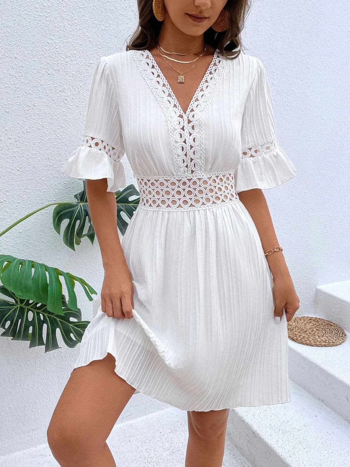 Cutout flounce sleeve mini dress