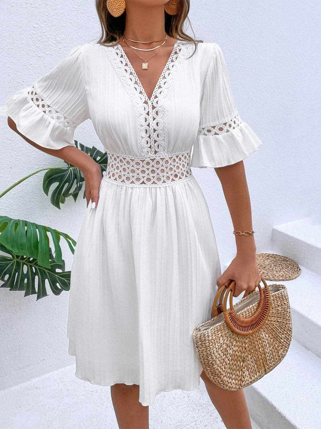 Cutout flounce sleeve mini dress