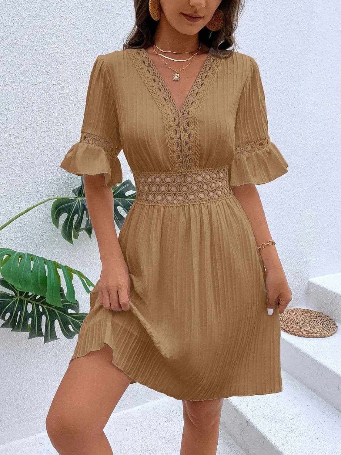 Cutout flounce sleeve mini dress
