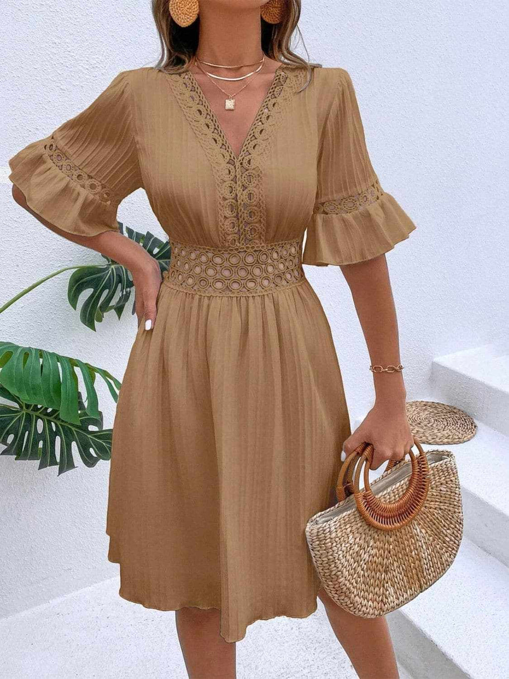 Cutout flounce sleeve mini dress