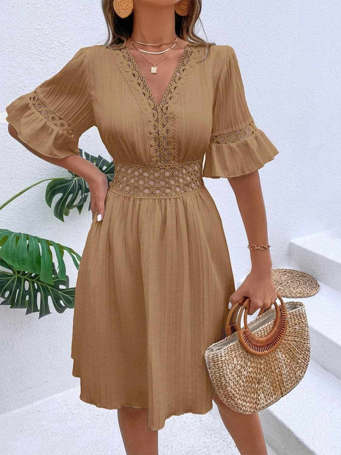 Cutout flounce sleeve mini dress