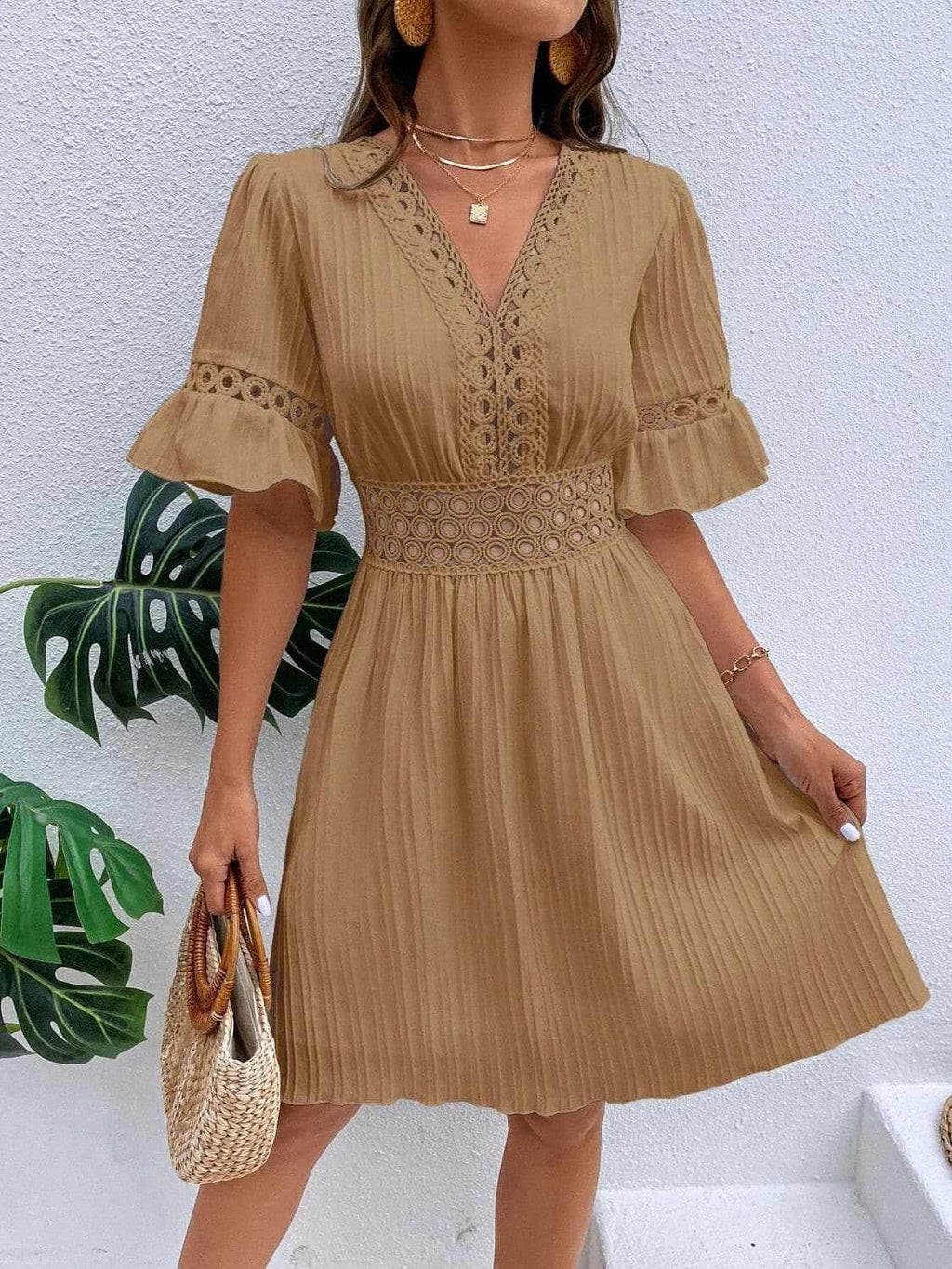 Cutout flounce sleeve mini dress