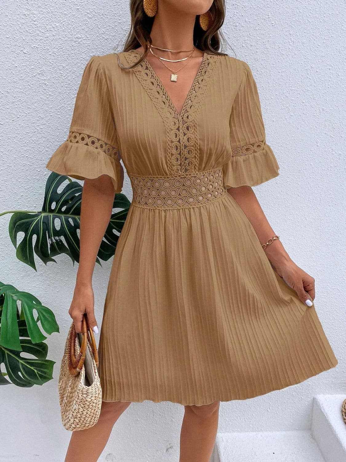 Cutout flounce sleeve mini dress
