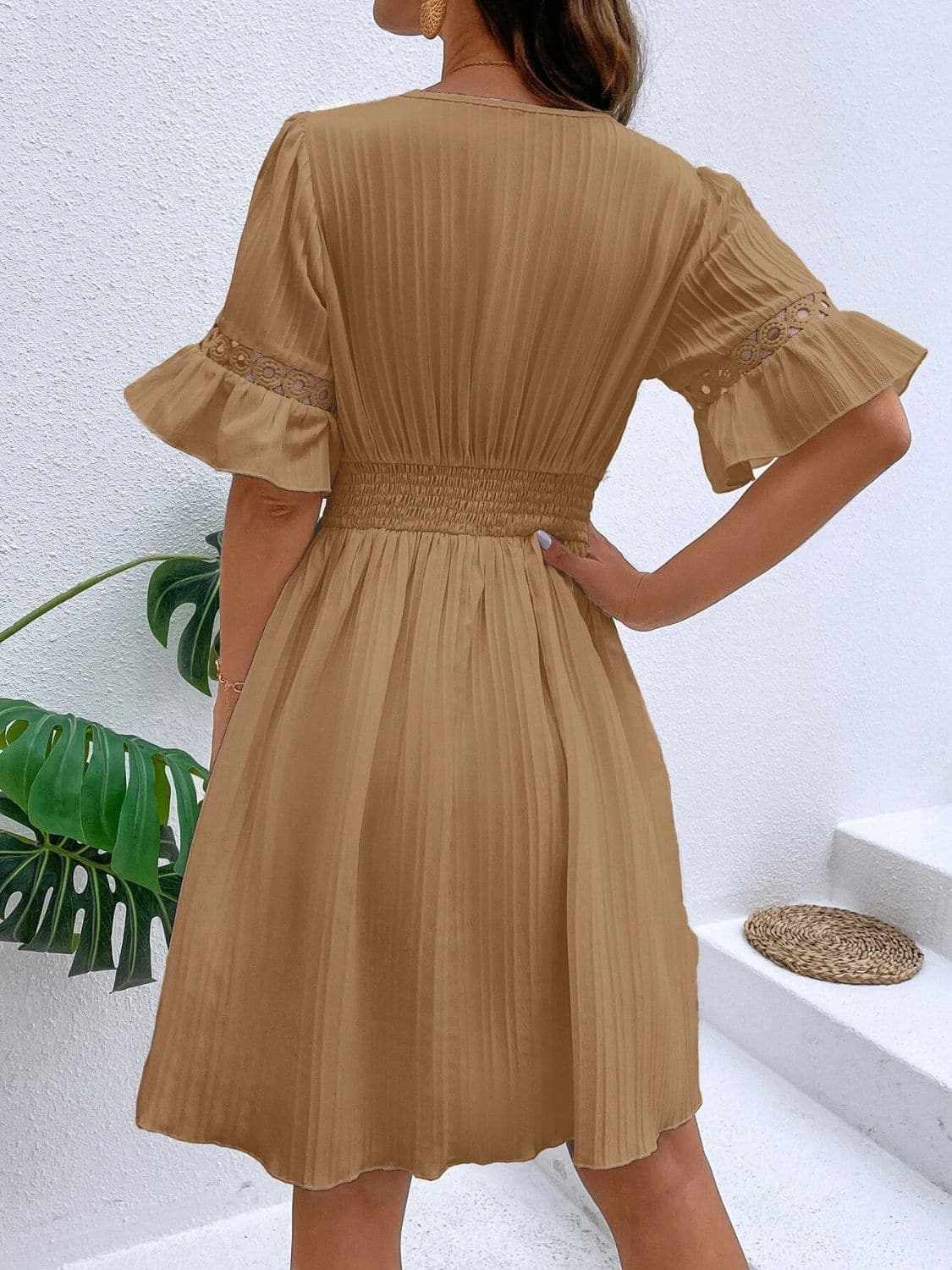 Cutout flounce sleeve mini dress