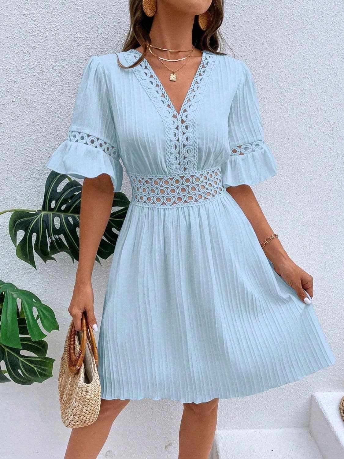 Cutout flounce sleeve mini dress