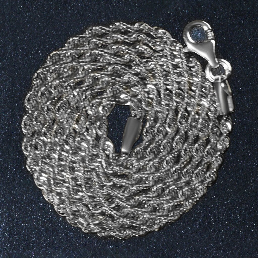 14k White Gold Solid Diamond Cut Rope Chain (1.80 mm)