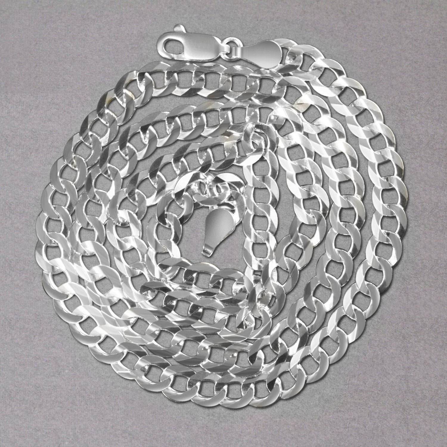14k White Gold Solid Curb Chain (5.70 mm)