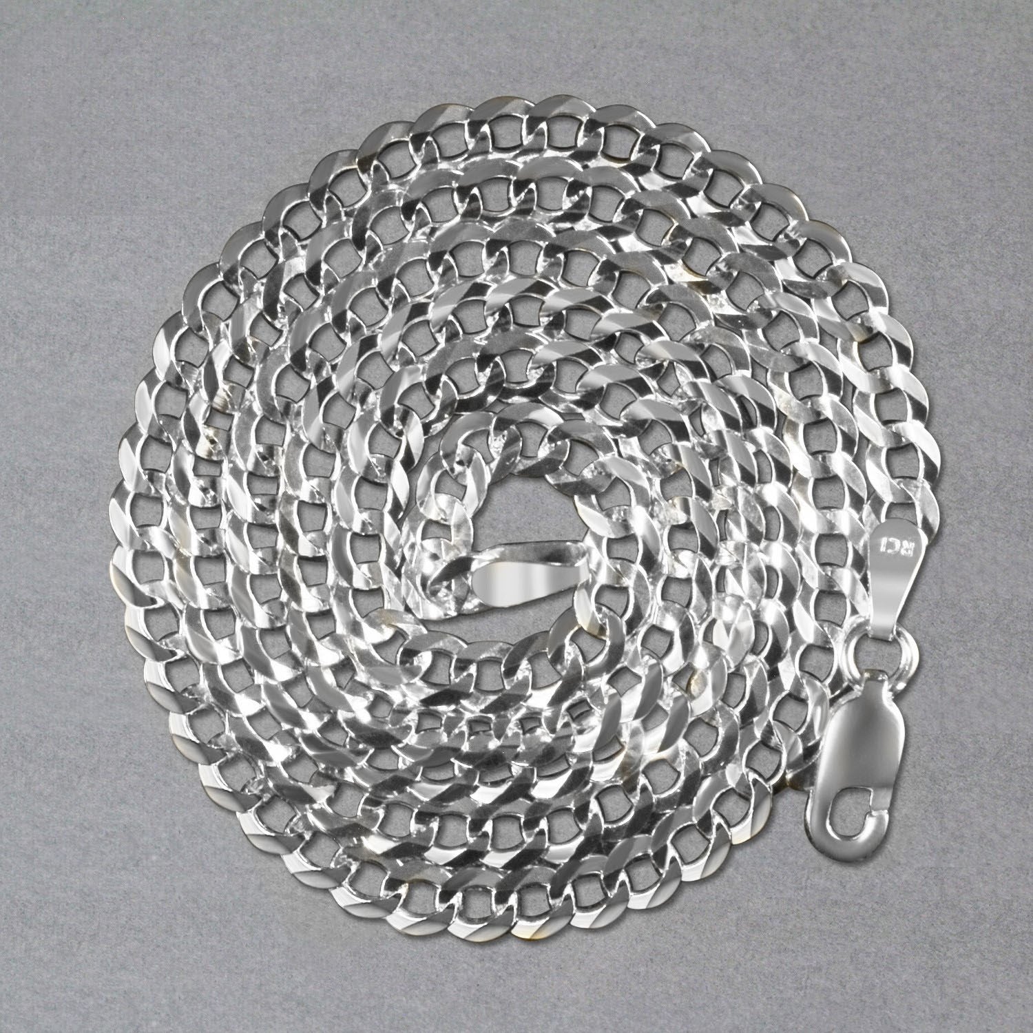 14k White Gold Solid Curb Chain (3.60 mm)