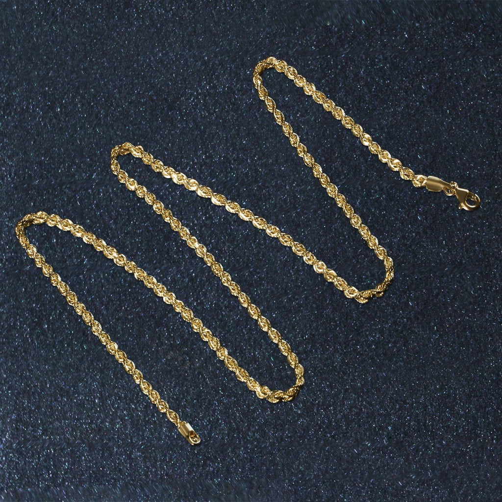 14k Yellow Gold Solid Diamond Cut Rope Chain (2.50 mm)