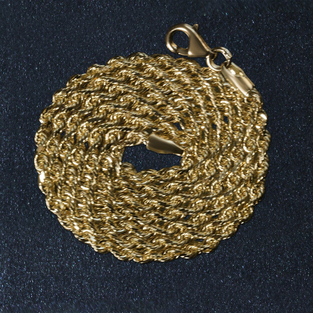 14k Yellow Gold Solid Diamond Cut Rope Chain (2.50 mm)