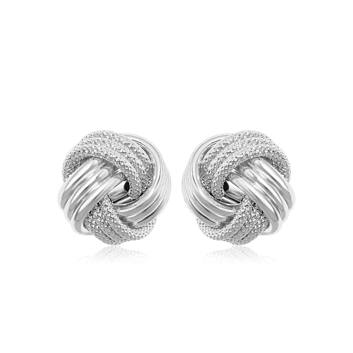 14k White Gold Love Knot with Ridge Texture Earrings