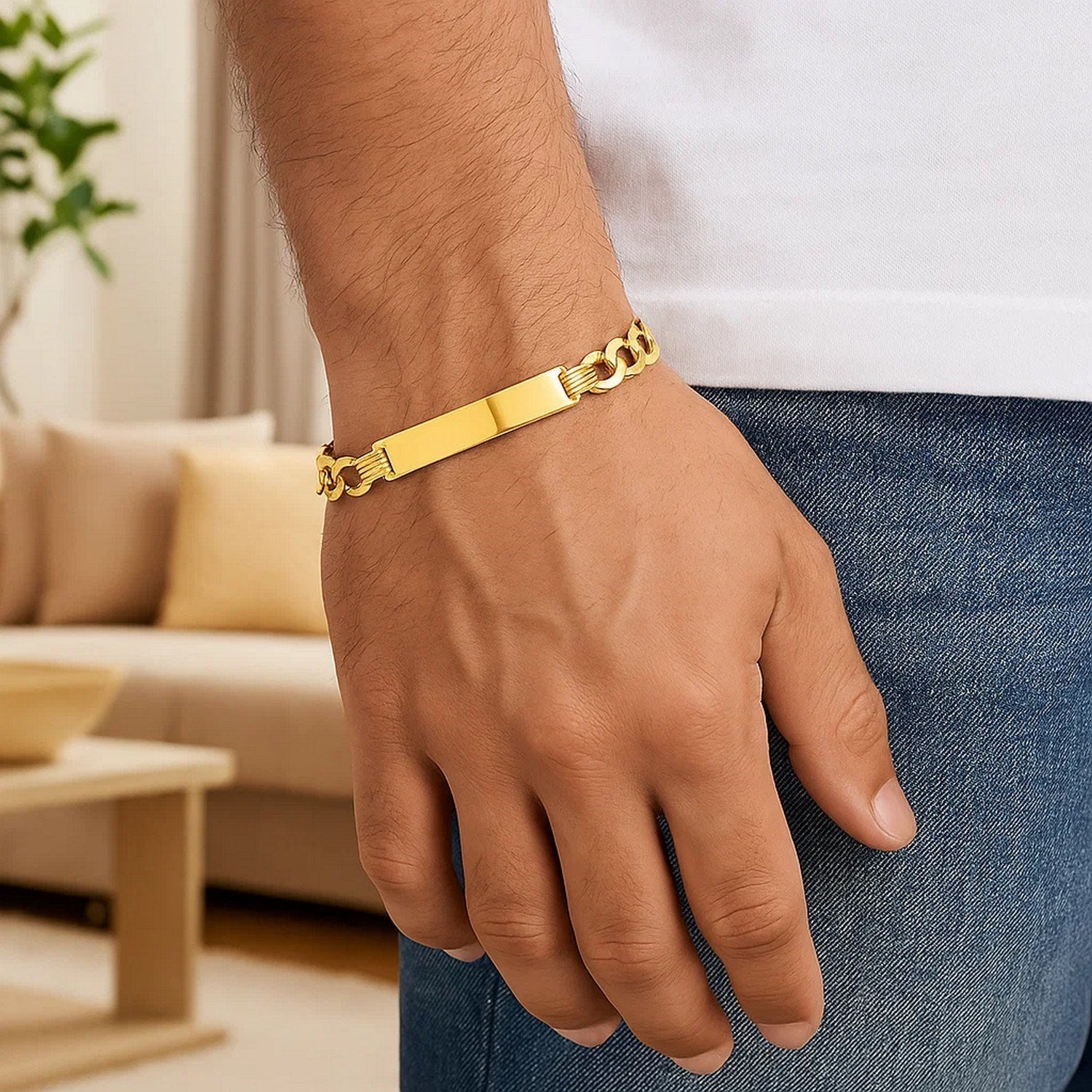14k Yellow Gold 8 1/2 inch Mens Curb Chain ID Bracelet (8.30 mm)