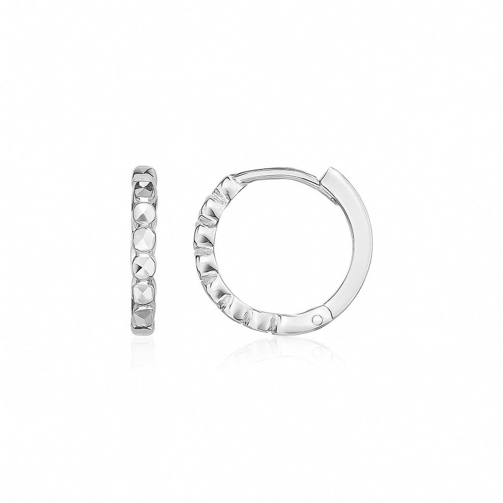 14k White Gold Petite Textured Round Hoop Earrings