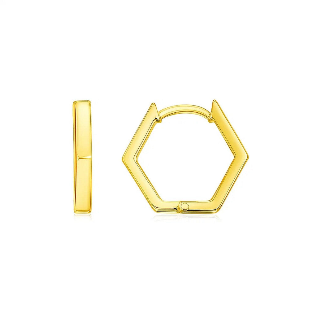 14k Yellow Gold Hexagon Huggie Hoops Earrings