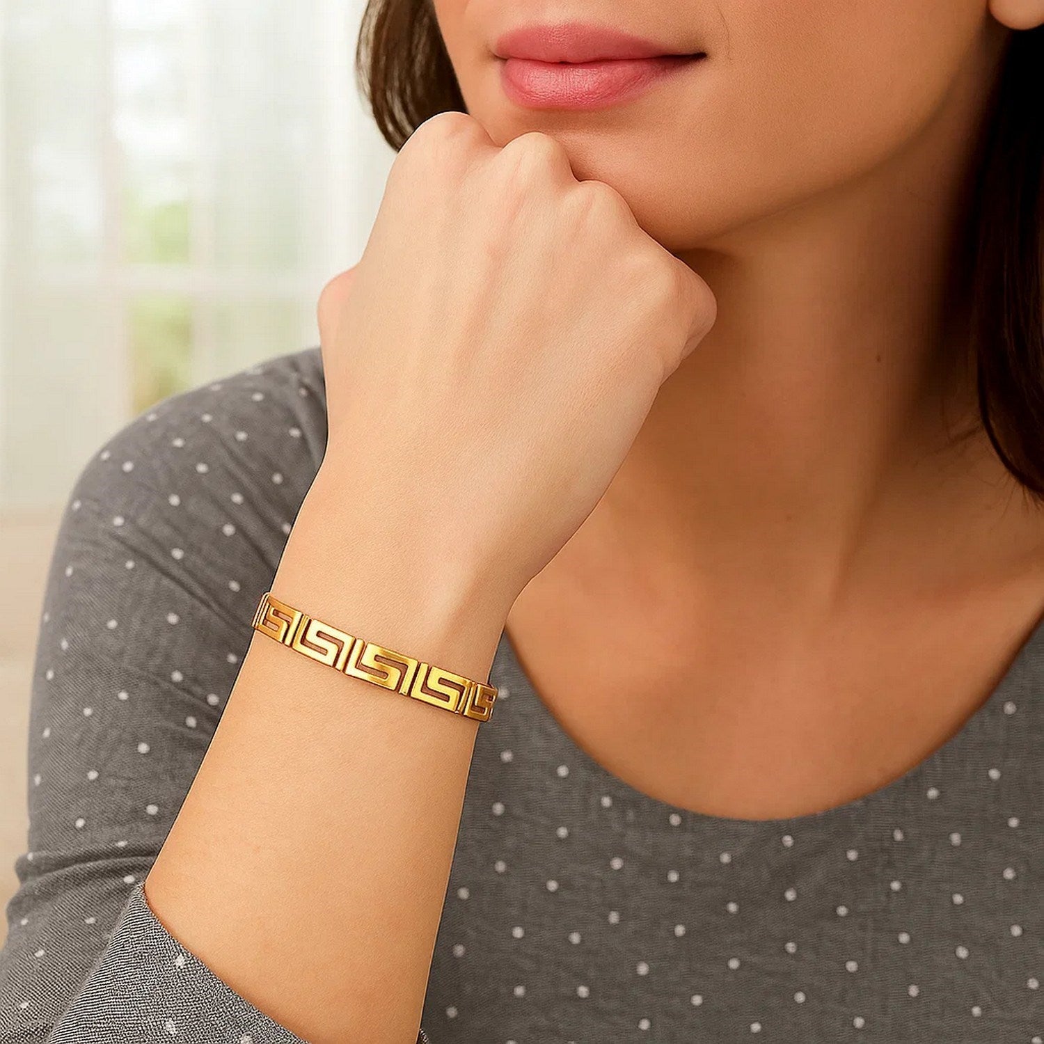 14k Yellow Gold Fancy Greek Key Motif Bracelet (6.35 mm)