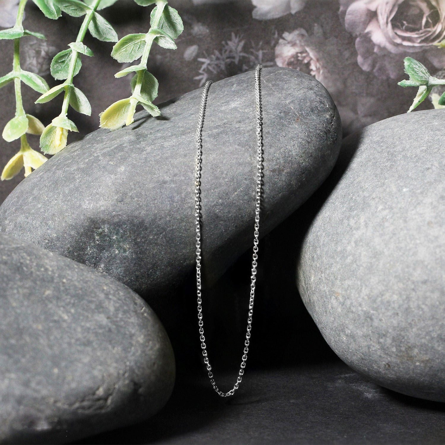 18k White Gold Diamond Cut Cable Link Chain (1.10 mm)