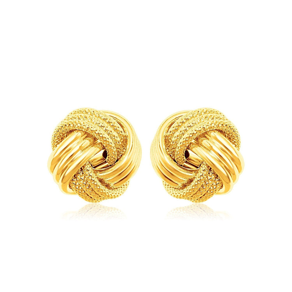 10k Yellow Gold Love Knot with Ridge Texture Earrings