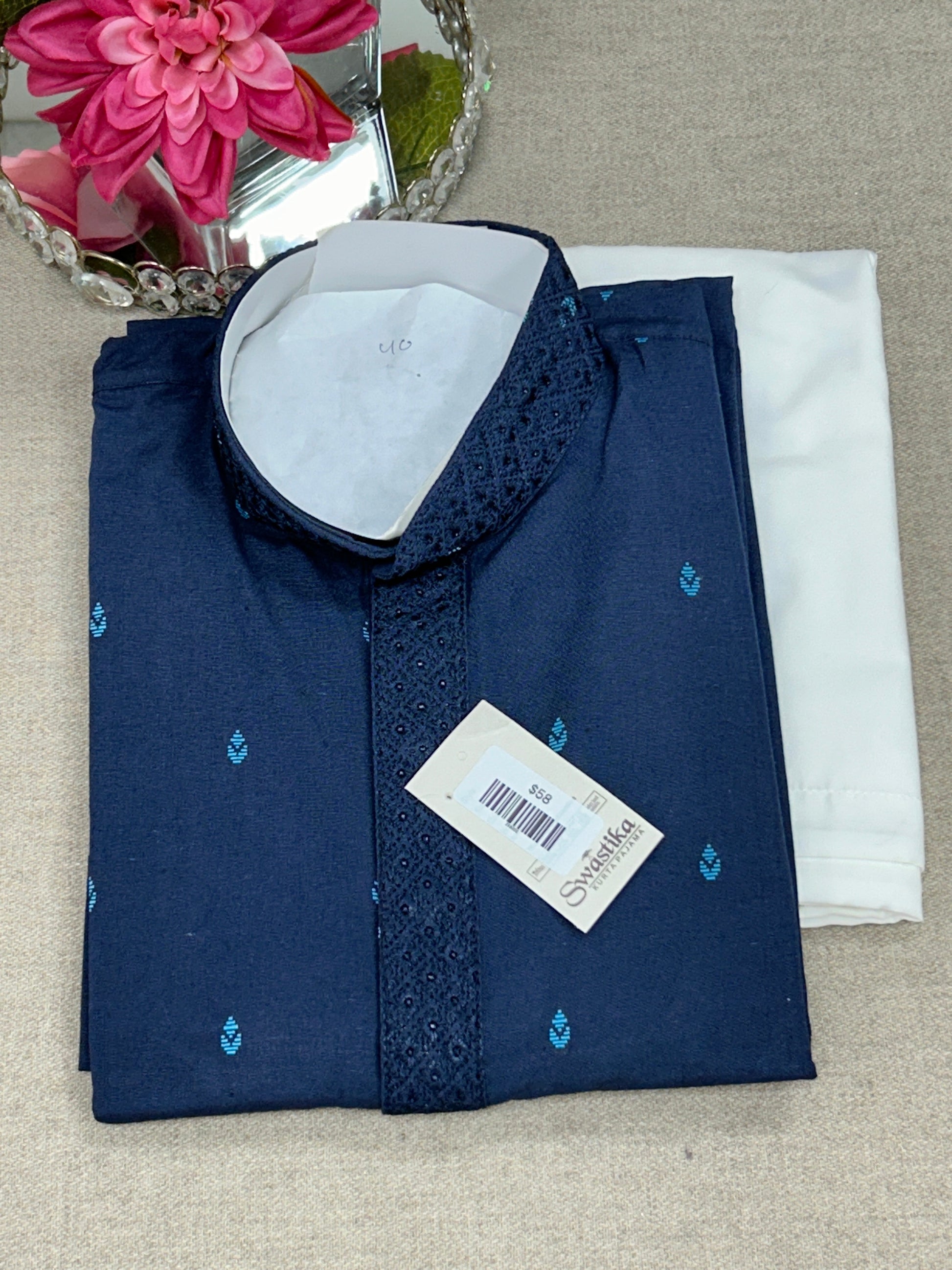 Dark blue cotton kurta set