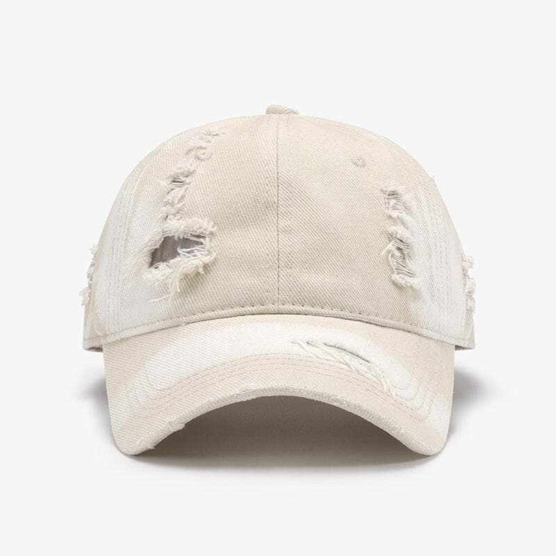 Distressed cotton cap with adjustable fit