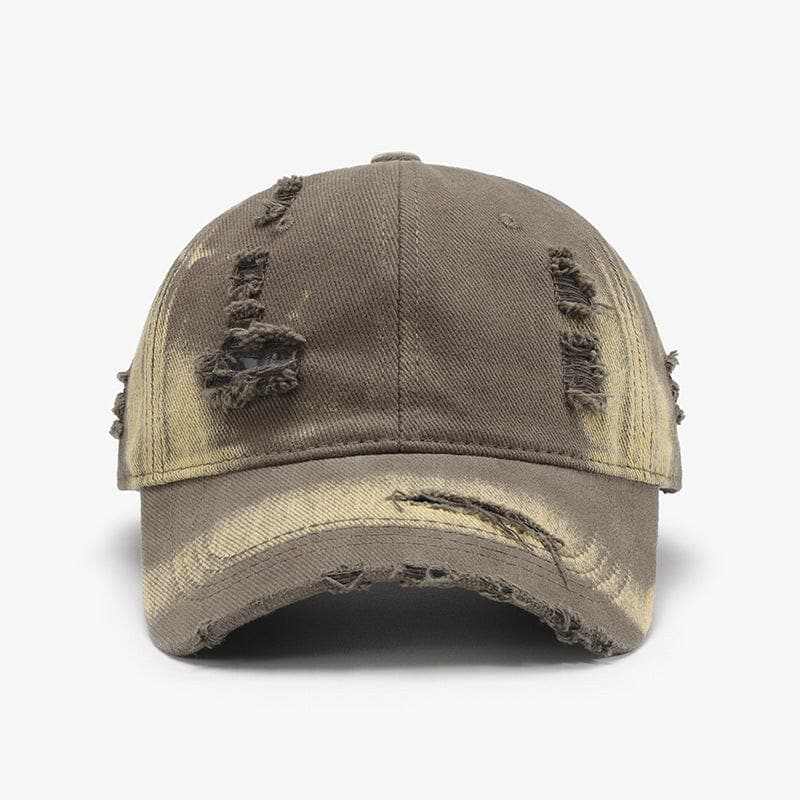 Distressed cotton cap with adjustable fit