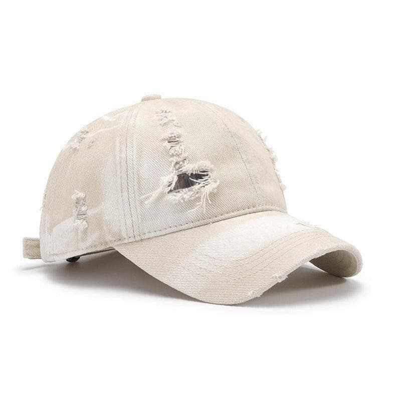 Distressed cotton cap with adjustable fit