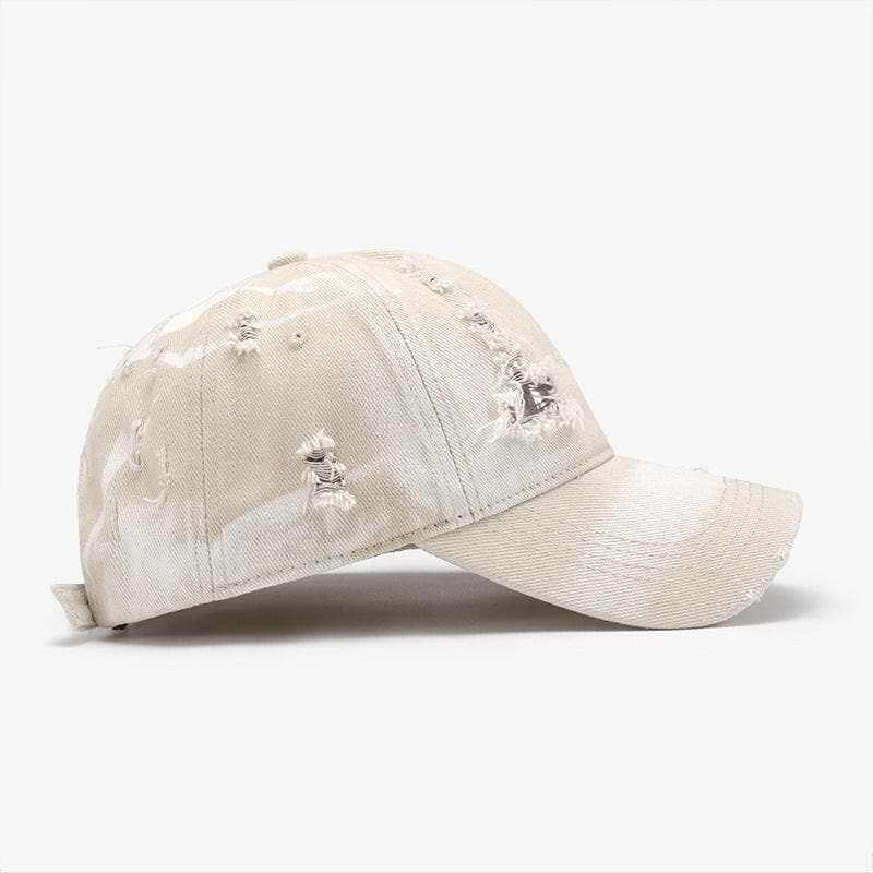 Distressed cotton cap with adjustable fit