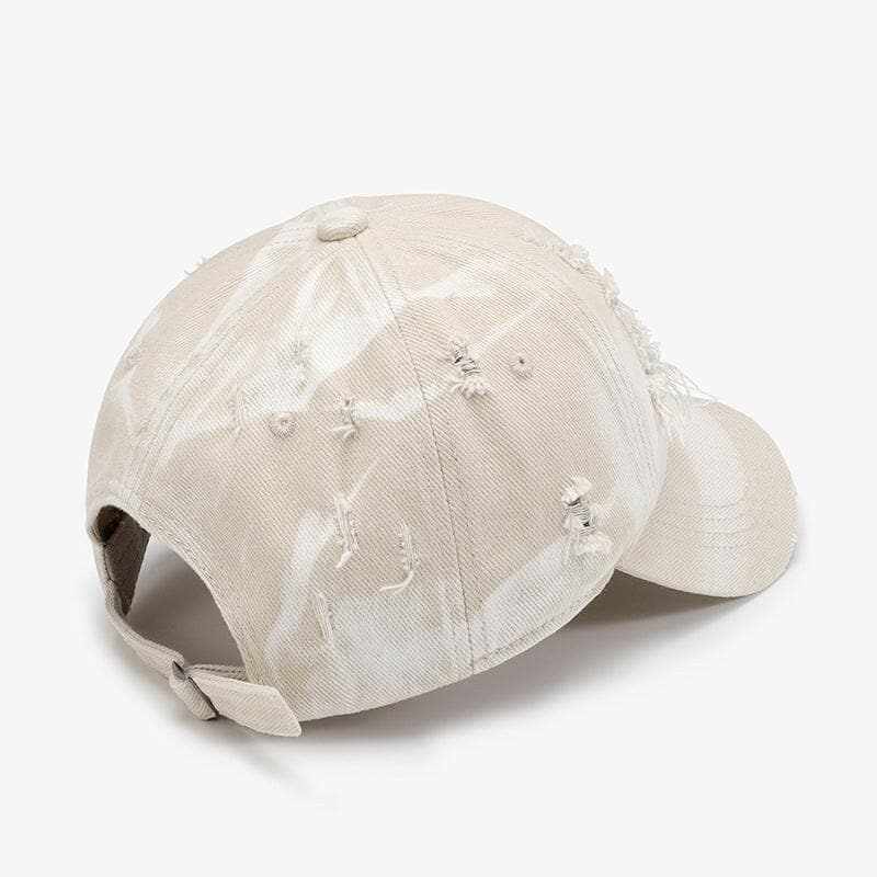 Distressed cotton cap with adjustable fit