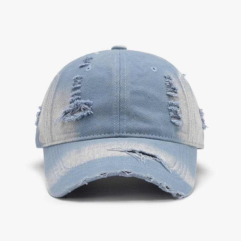 Distressed cotton cap with adjustable fit