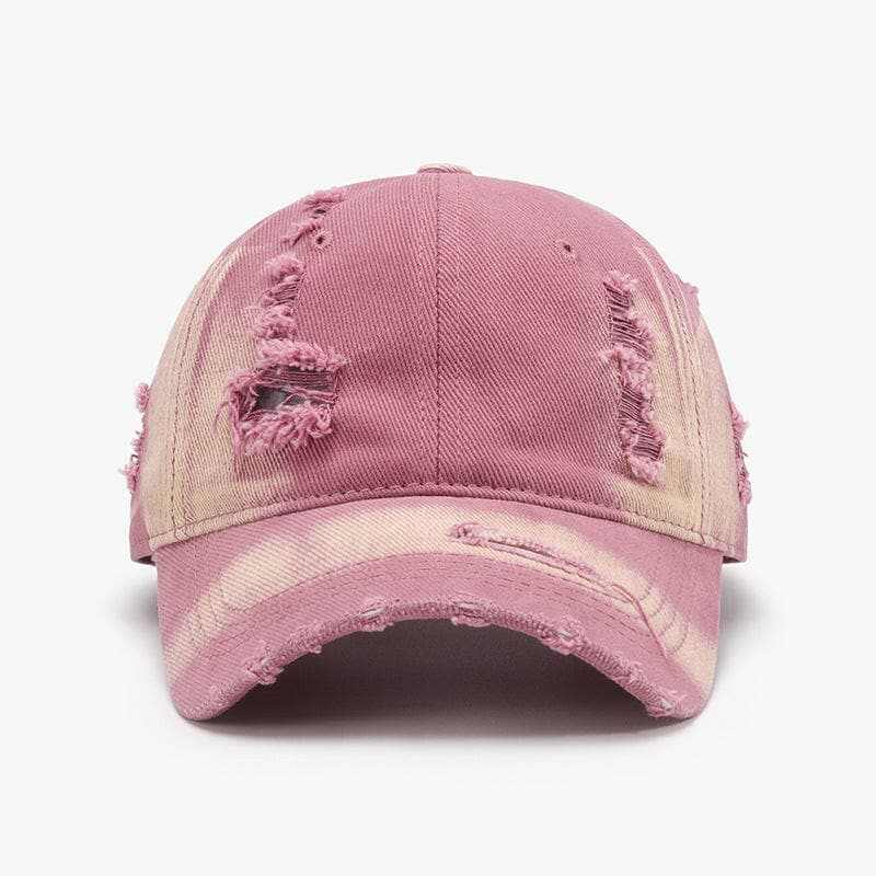 Distressed cotton cap with adjustable fit