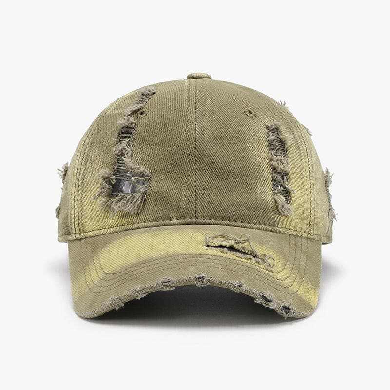 Distressed cotton cap with adjustable fit