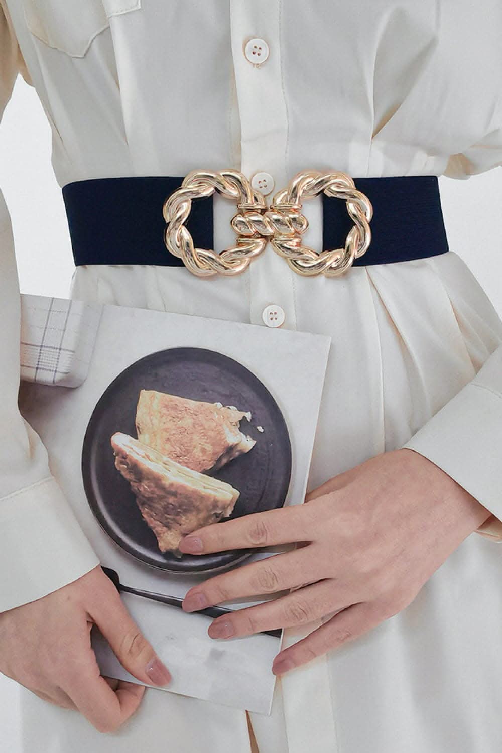 Elastic belt with zinc alloy buckle
