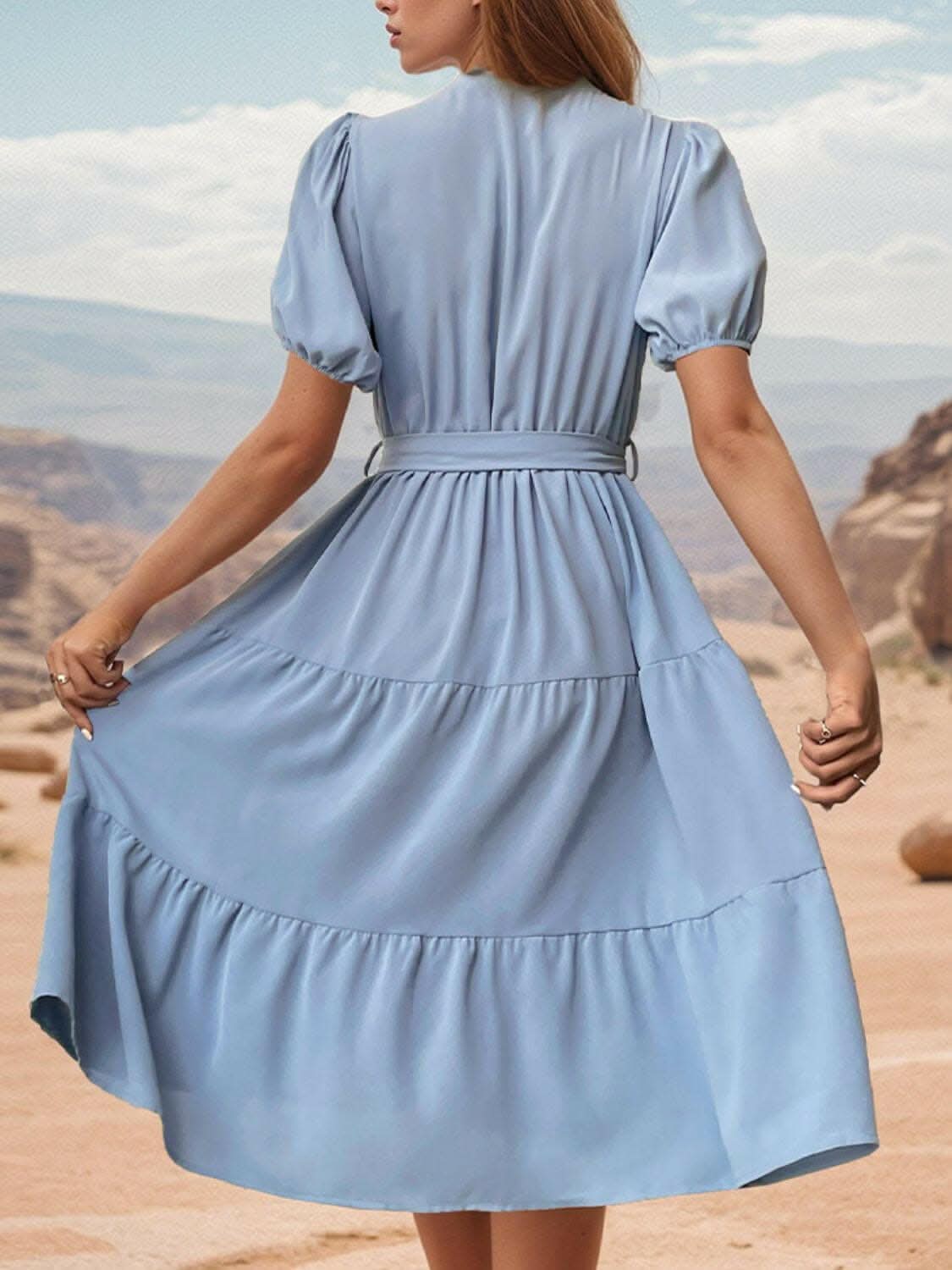 Elegant Tie Waist Midi Dress