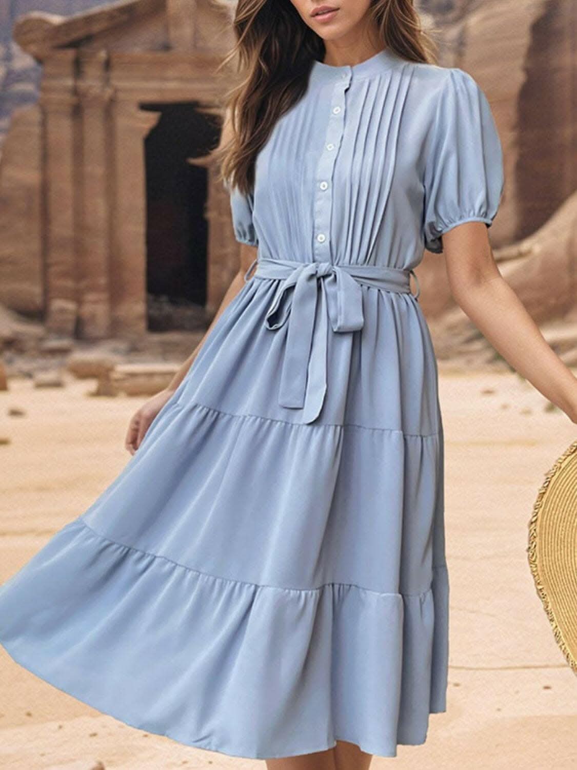 Elegant Tie Waist Midi Dress