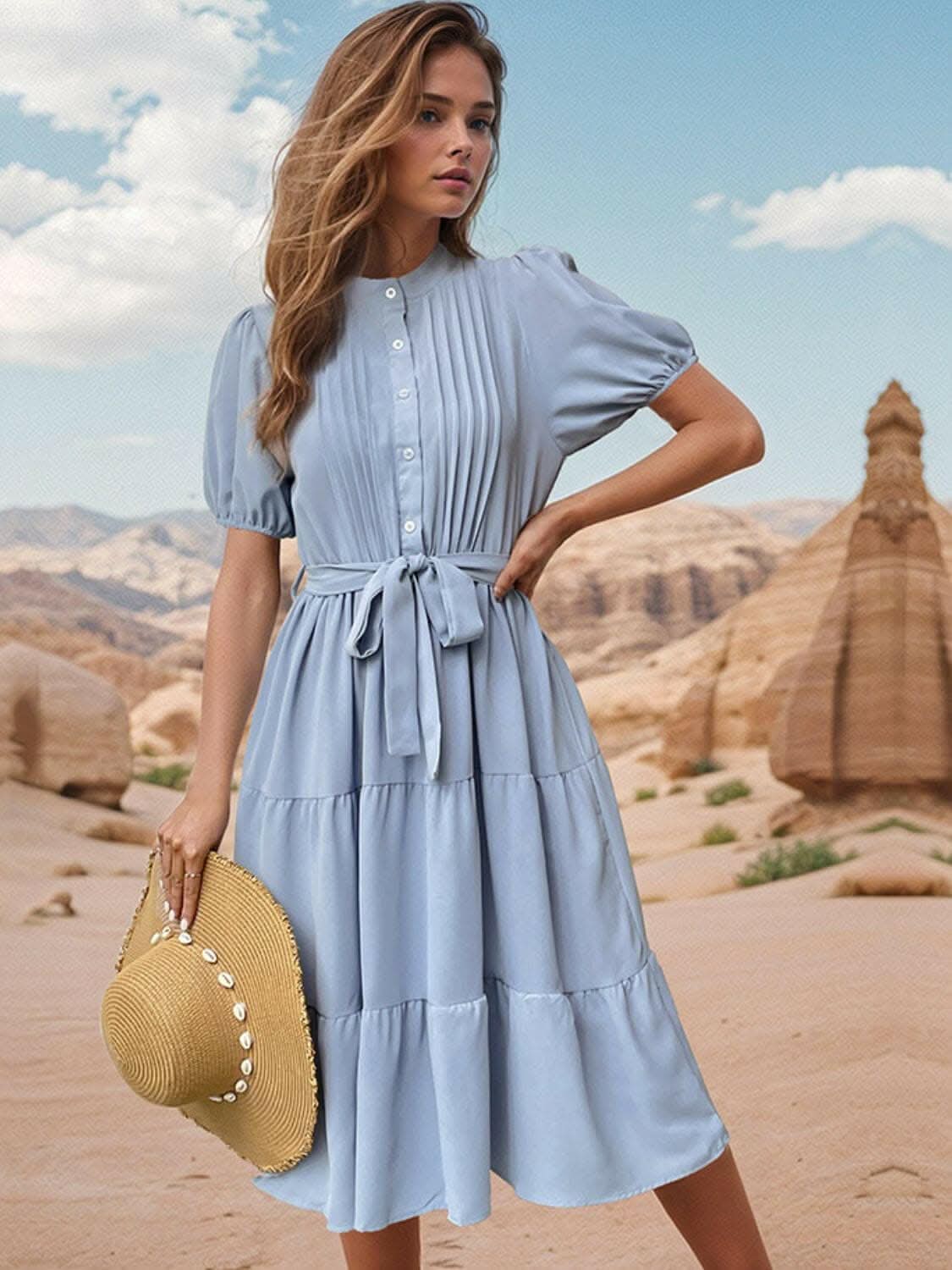Elegant Tie Waist Midi Dress