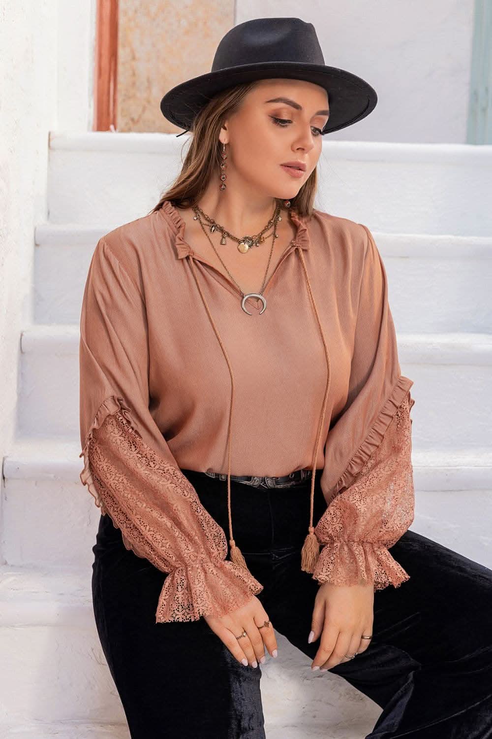 Elegant plus size flounce sleeve blouse