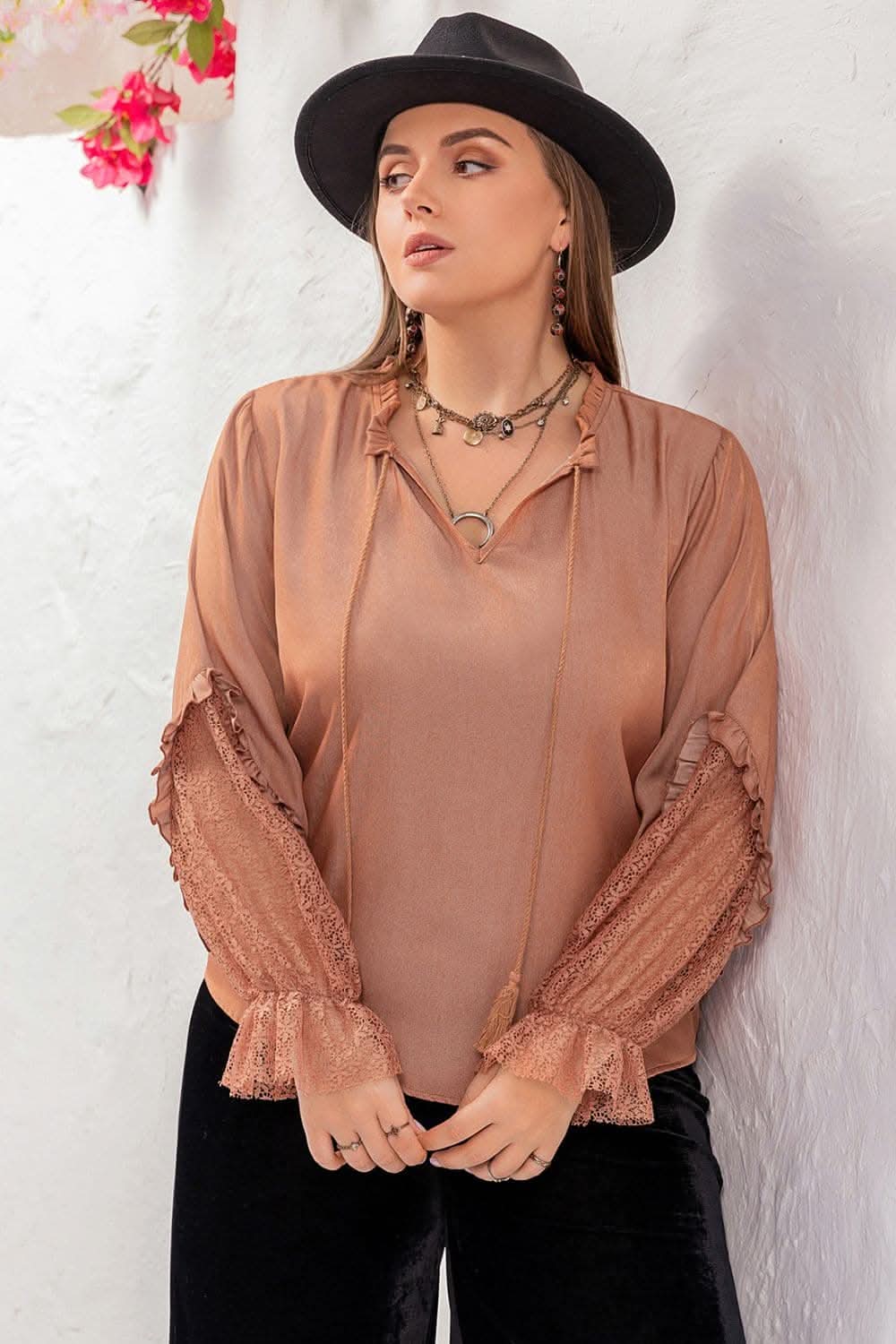 Elegant plus size flounce sleeve blouse